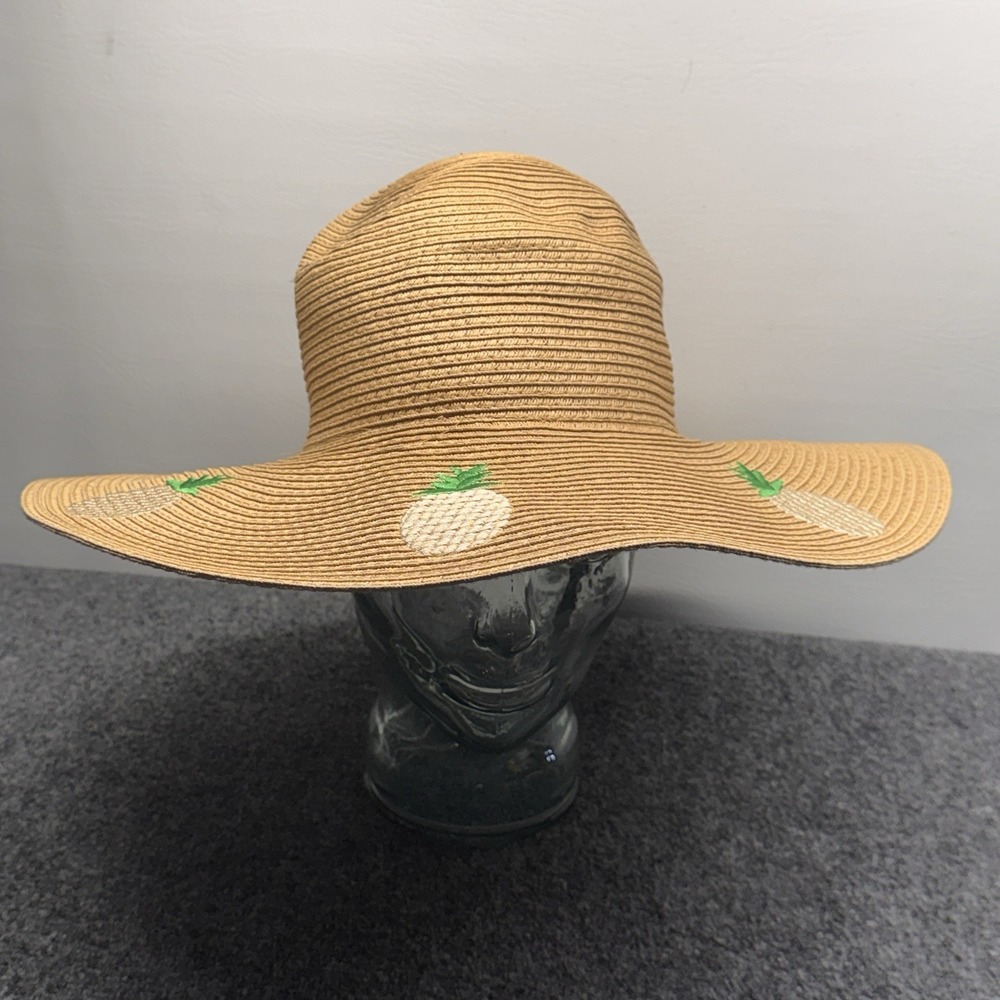 Marcus Adler Pineapple Sun Hat Women OS Tan Straw Wide Brim Tropical Summer Boho